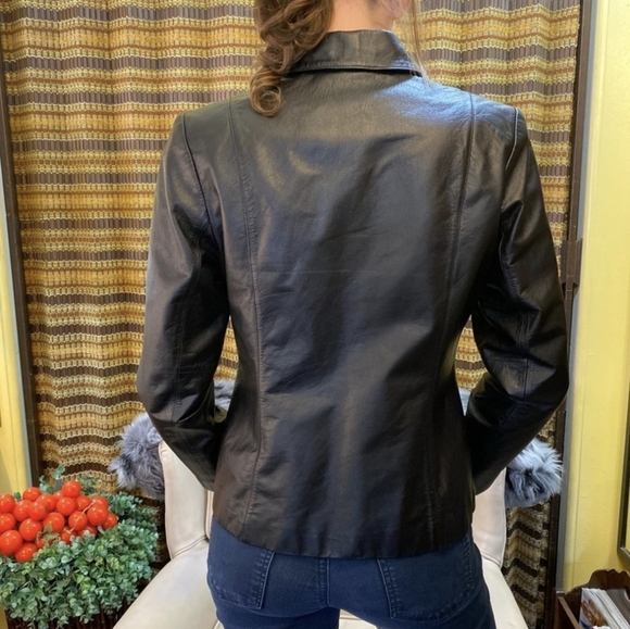 Apostrophe Womens Hidden Button-Front Black Leather Blazer Shirt Jacket - Size 8 - Picture 2 of 15